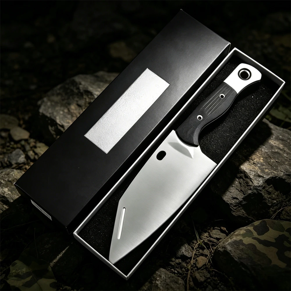 4010BK-01 High Carbon D2 Steel Full Tang Fixed Blade Knife, Ergonomic G10 Grip, Practical Outdoor Carry Knife & Kitchen Use