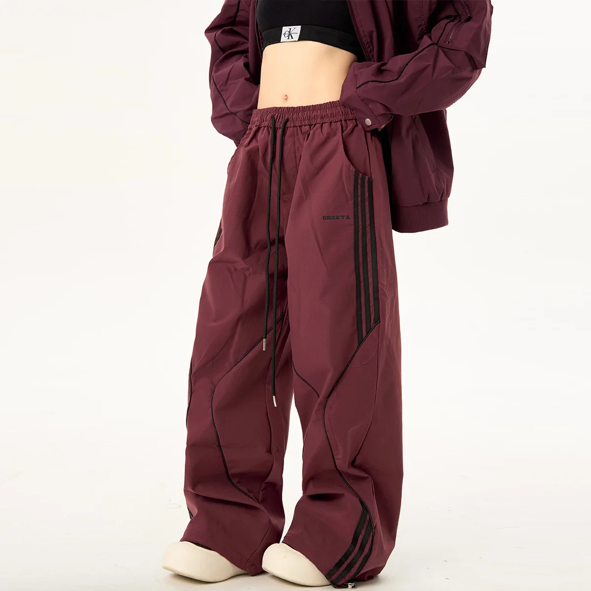 OR FL American Retro Women's Stripes Staraight Sports Pants Trendy Brand Splicing Deconstruction Function Slacks Cargo Trousers