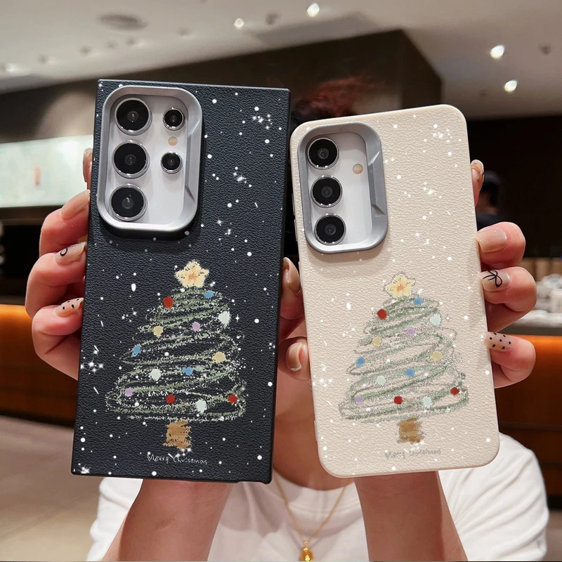 Christmas Tree Case For Samsung Galaxy S24 S23 S22 Ultra S21 S20 FE A16 A14 A34 A15 A25 A35 A52 A53 A54 A55 5G Leather Texture