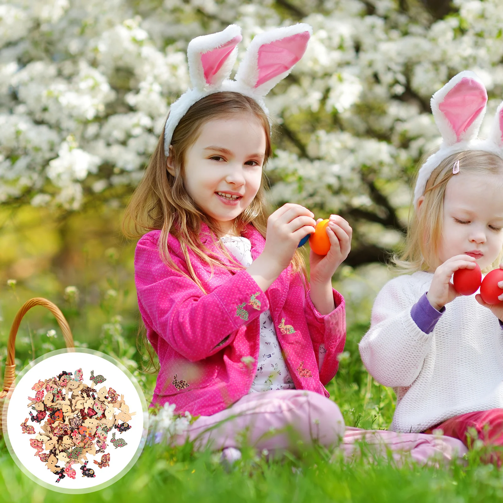 

100Pcs Wooden Rabbit Buttons Two Holes Bunny Shape DIY Sewing Buttons for Clothes Shoes Bags Knitting Scrapbooking