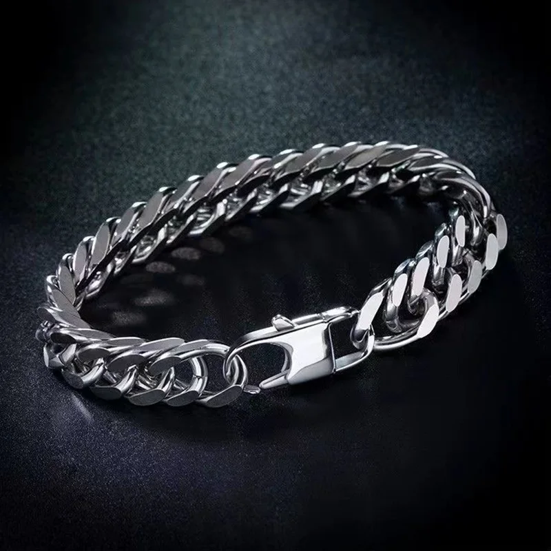 1Pcs New In Trendy Hip Hop Cuban Chain Men Bracelet Classic Stainless Steel 12mm Width Chain Bracelet For Men Women Jewelry Gift