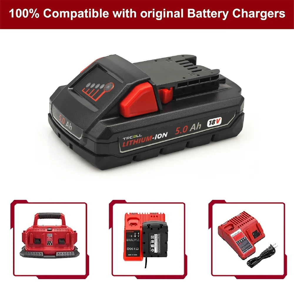 TPCELL 4Ah/5Ah For Milwaukee M18 Batteries 21700 High Output Rechargeable Lithium ION 18V Battery