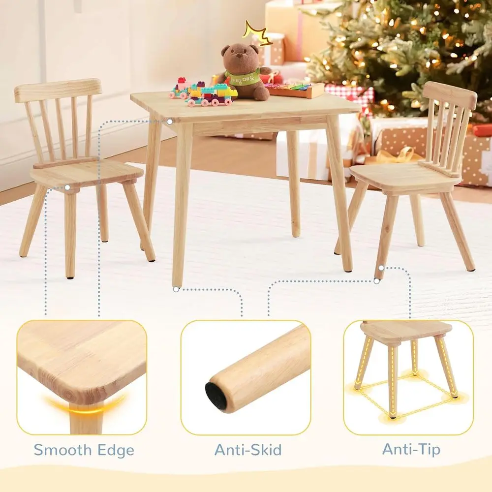 Ensemble table et chaises pour tout-petits en bois d'hévéa naturel avec bords arrondis pour l'art, le jeu et l'artisanat