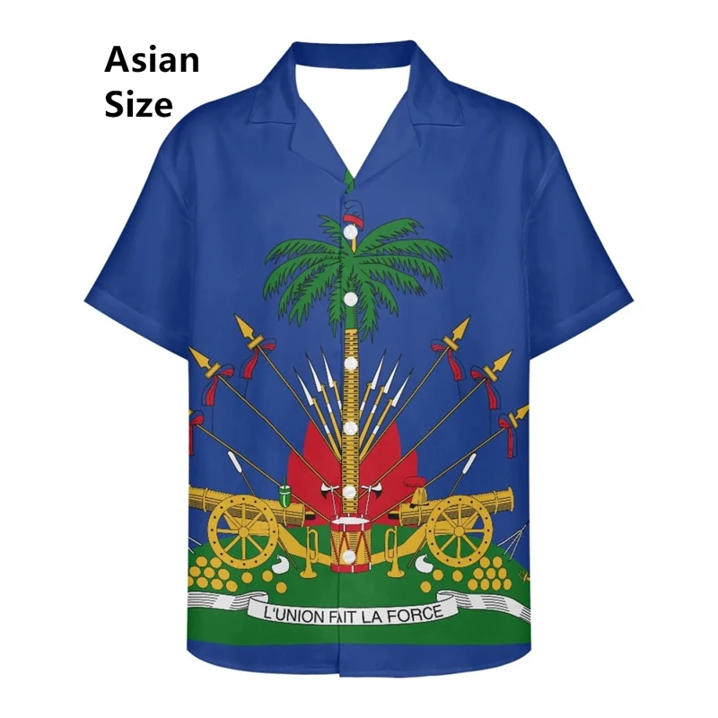 

Men Shirt Summer 3D Printed Hawaiian Mens Shirt Haiti Independence Anniversary Ayiti Flag Of Arms Shirt Casual Trendy Women Tops