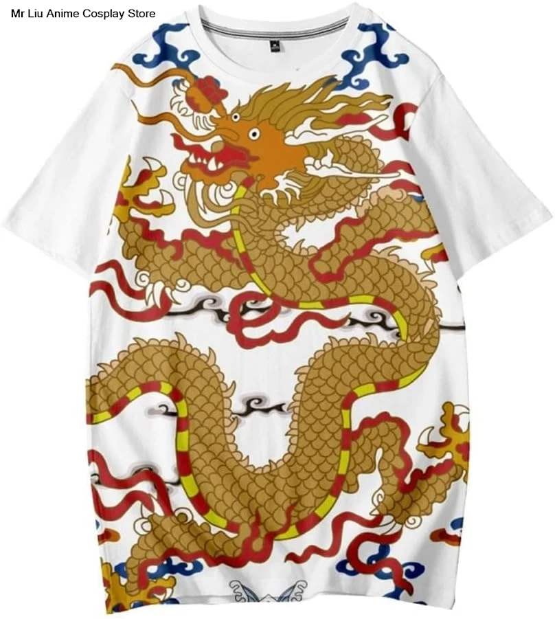 Unisex Casual Hip Hop T-Shirt Dragon Graphic Print Round Neck Novelty Tee Shirt 3D Print Summer Short Sleeve Blouse Top