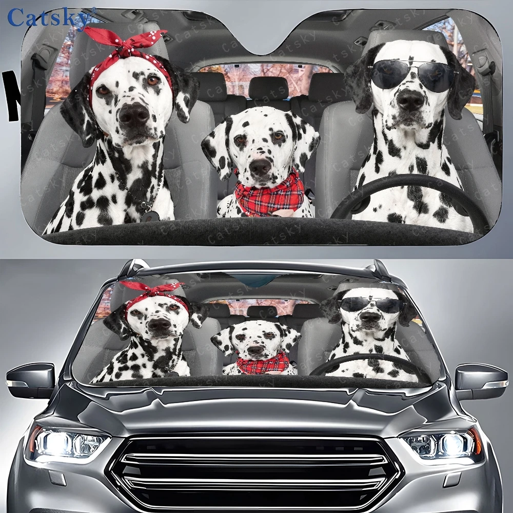 Three Dalmatian Dogs Car Sunshades | Front Window Sun Cover For Car, Auto Sunshade For Car Decor, Durable Polyamide Visor, Unive
