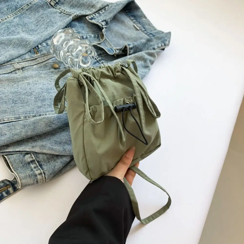 

Korean Style Drawstring Canvas Bag Crossbody Bag Solid Color Nylon Shoulder Bag Purse Wallet Mobile Phone Bag Office Worker