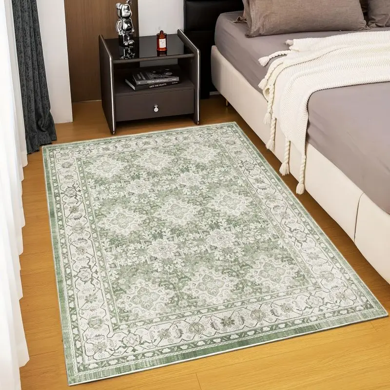 Luxury Area Rug Persian Elegant Floral Style Carpet for Living Room Bedroom Decor Anti-slip Machine Flannel Floor Mat