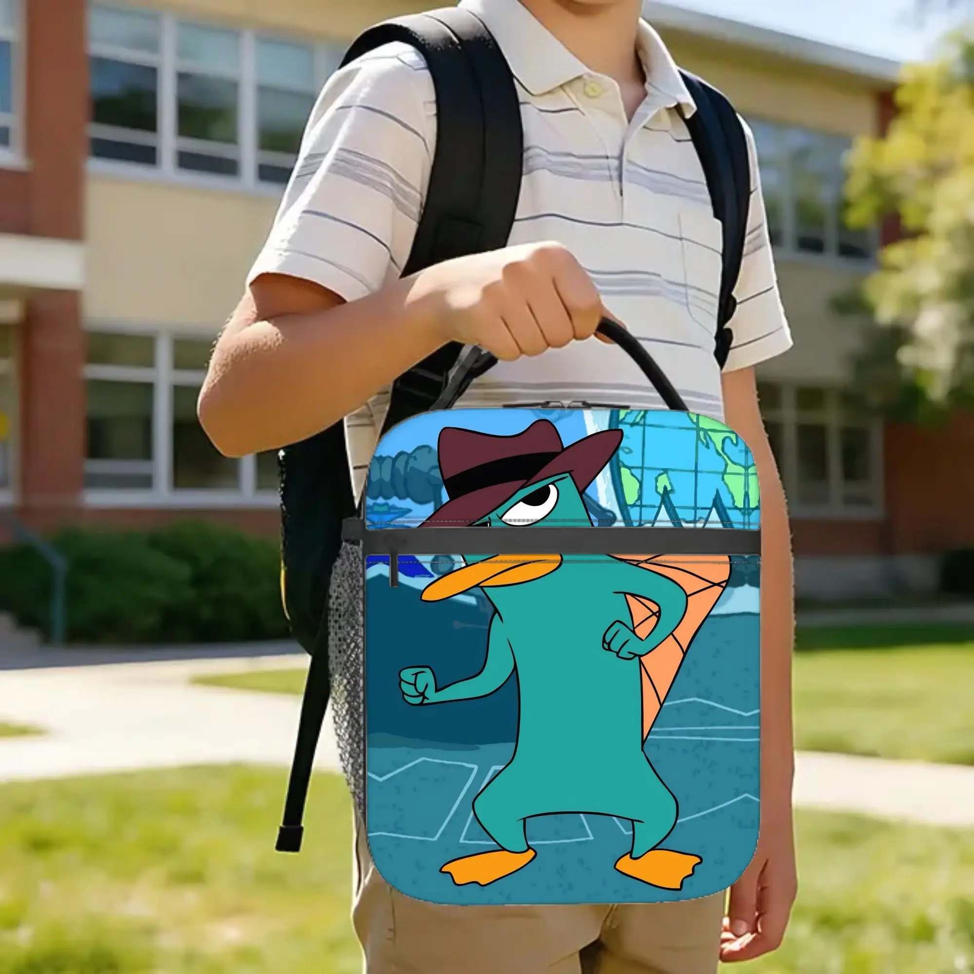Perry The Platypus Insulated Lunch Bags Thermal Bag Reusable,Lunch Container Duck High Capacity Lunch Box Tote Food Storage Bags