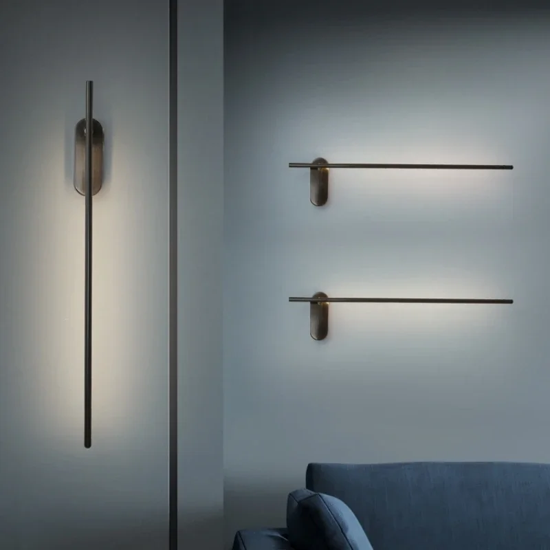 

Nordic Minimalist LED Wall Sconce - Slim Copper Finish Dimmable Lighting for Bedroom Bedside/Bathroom Mirror/Living Room Decor
