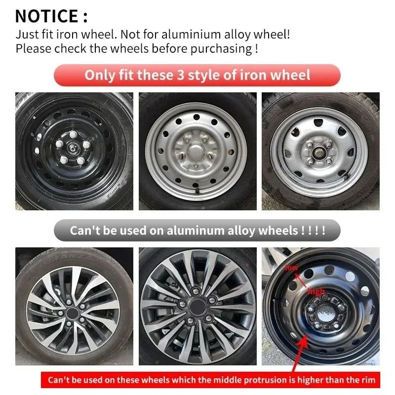 4Pcs 15 Inch Universal Car Hubcaps Auto Wheel Covers Rim Protector Decorative Styling Accessories Silver White Red 15TT Fitments view 4