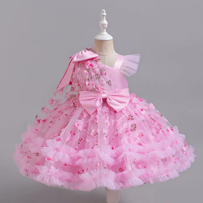 Elegant Baby Girls Flying Sleeve Flower Princess Dress For Kids Toddler Baptism Christening Birthday Party Formal Vestidos