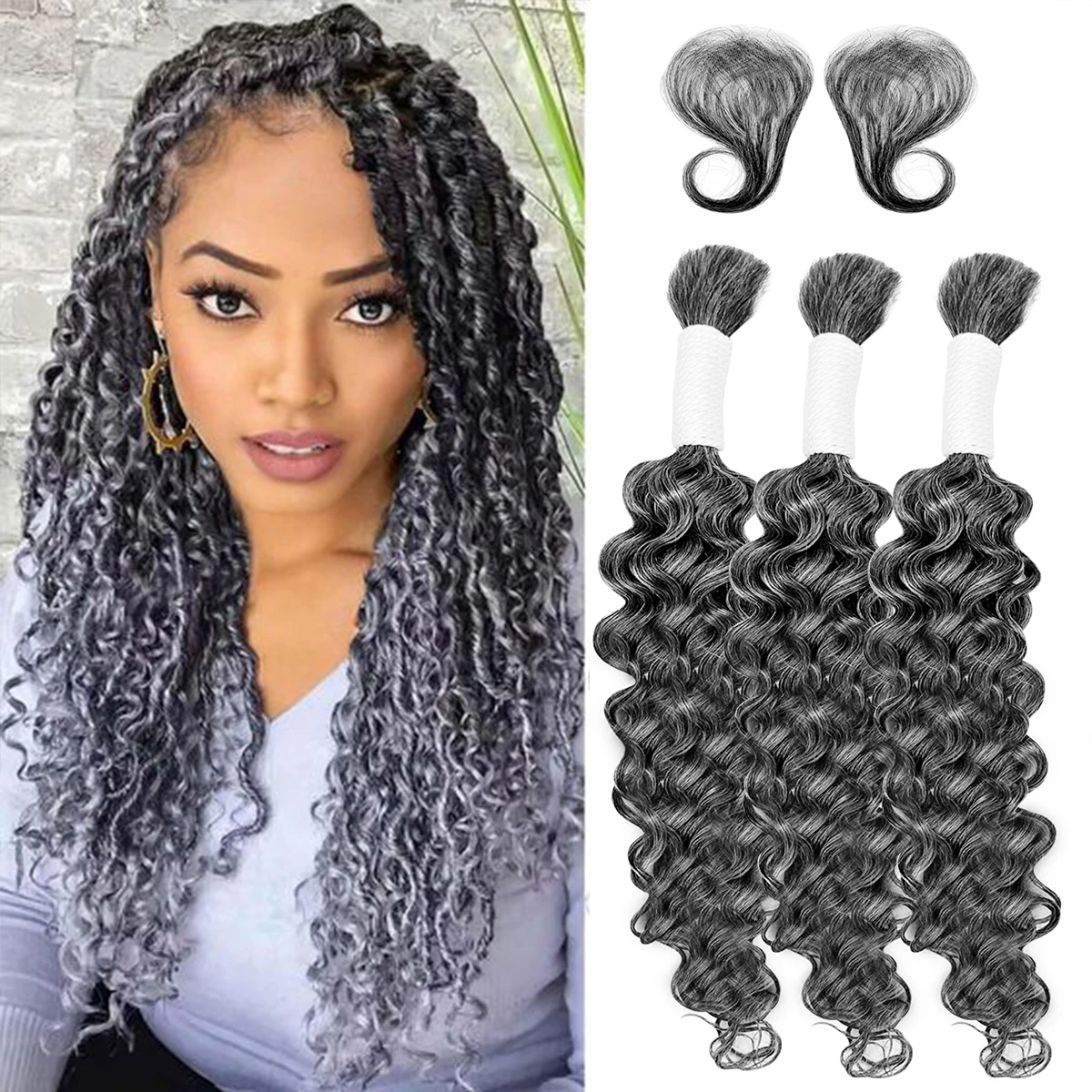 3 Bundles Curly Wave Wig Human Hair 20 20 20Inch Salt & Pepper 16A Deep Wave Braiding Human Hair Boho Braids Curly Bohemian Hair