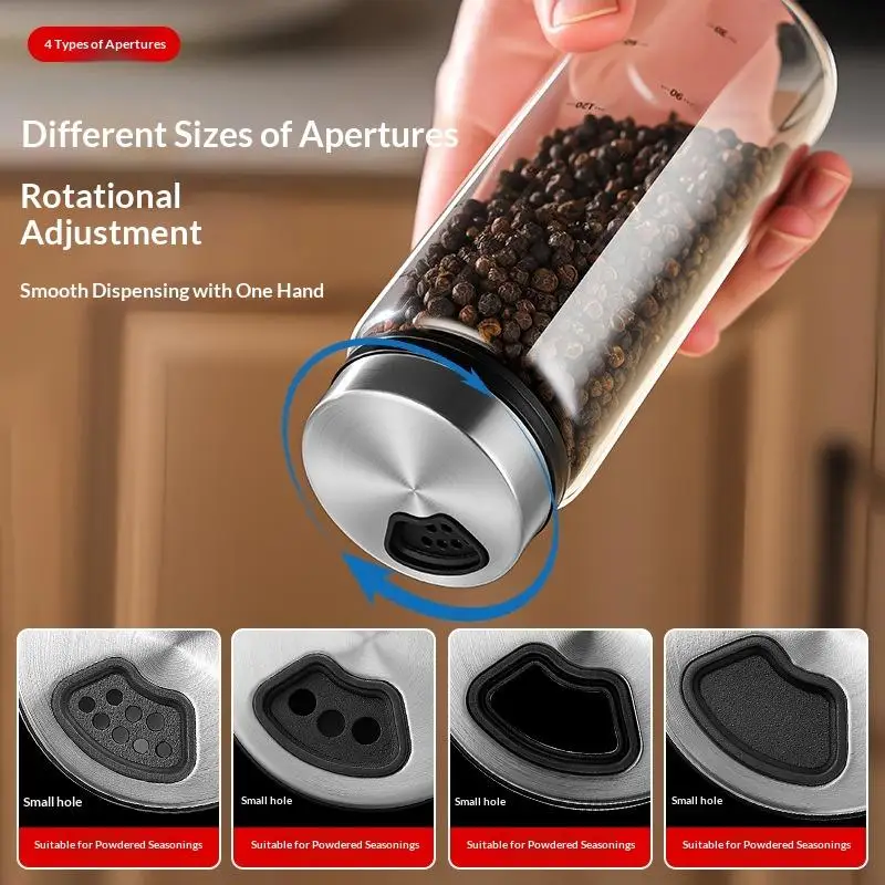 High Borosilicate Glass Seasoning Can Salt Sesame Solid 200/300/500ml Condiment Seal Bottle Pepper Spice Shaker With Rotary Lid