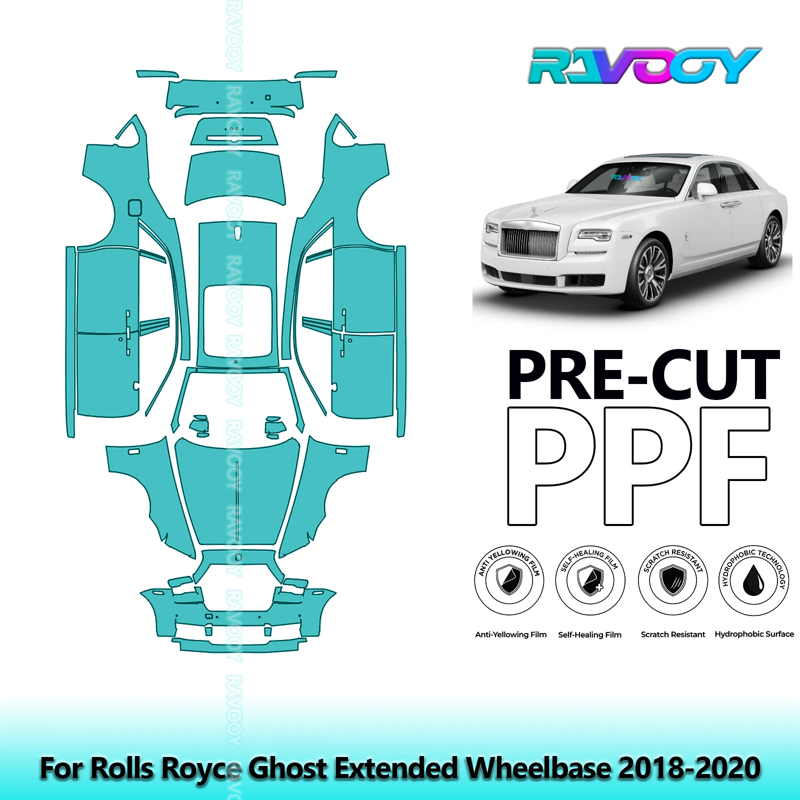 

Полный автомобильный прозрачный бюстгальтер для Rolls Royce Ghost с расширенной колесной базой 2018-2020, 8,5 мил, предварительно вырезанная защитная пленка для краски PPF