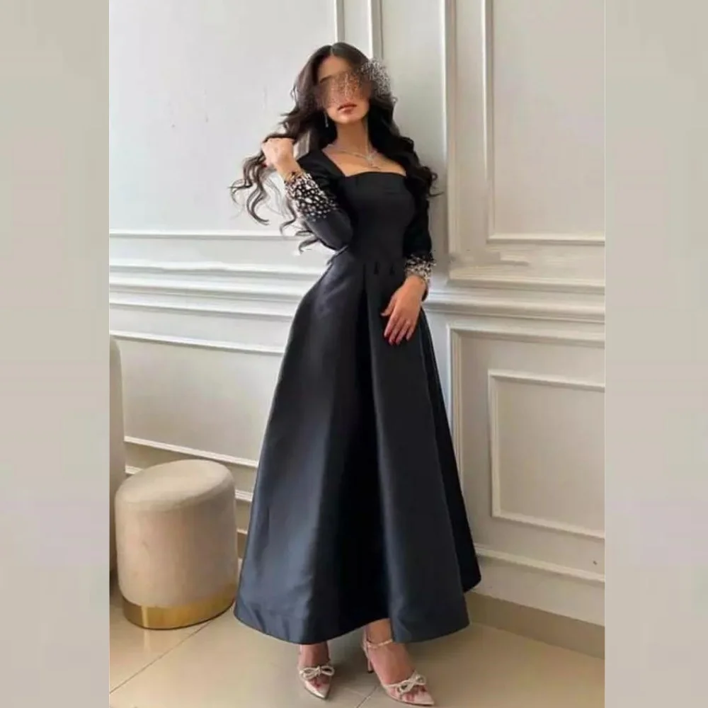 Personalizado de alta qualidade noite cetim lantejoulas ruched noivado a linha pescoço quadrado sob medida ocasião vestido midi vestidos