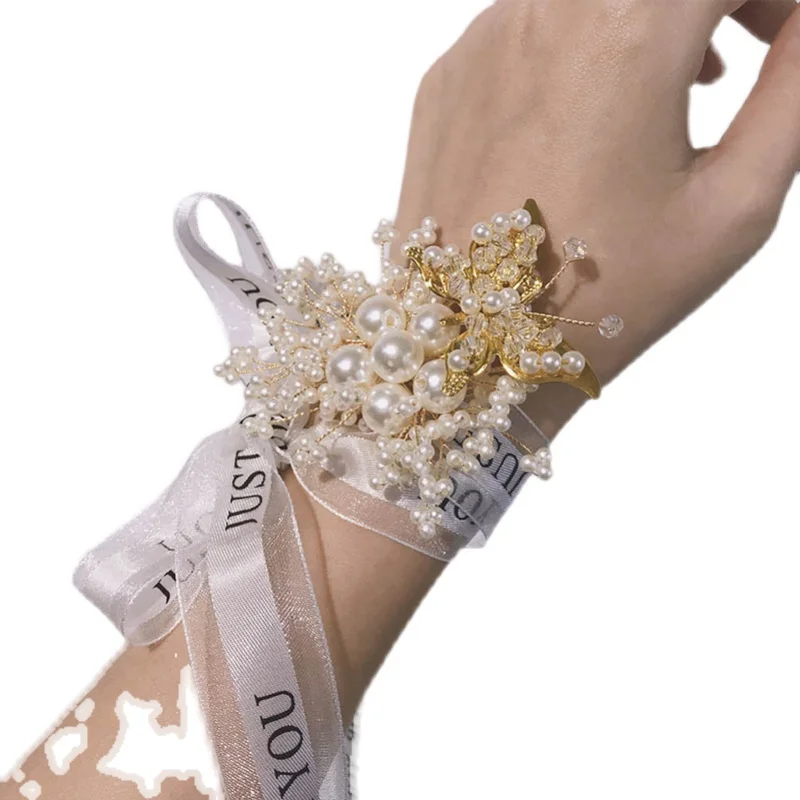 new-handmade-wedding-birthday-party-bride-bridesmaids-sisters-pearl-wrist-flower-dress-bracelet-butterfly-tie-flower
