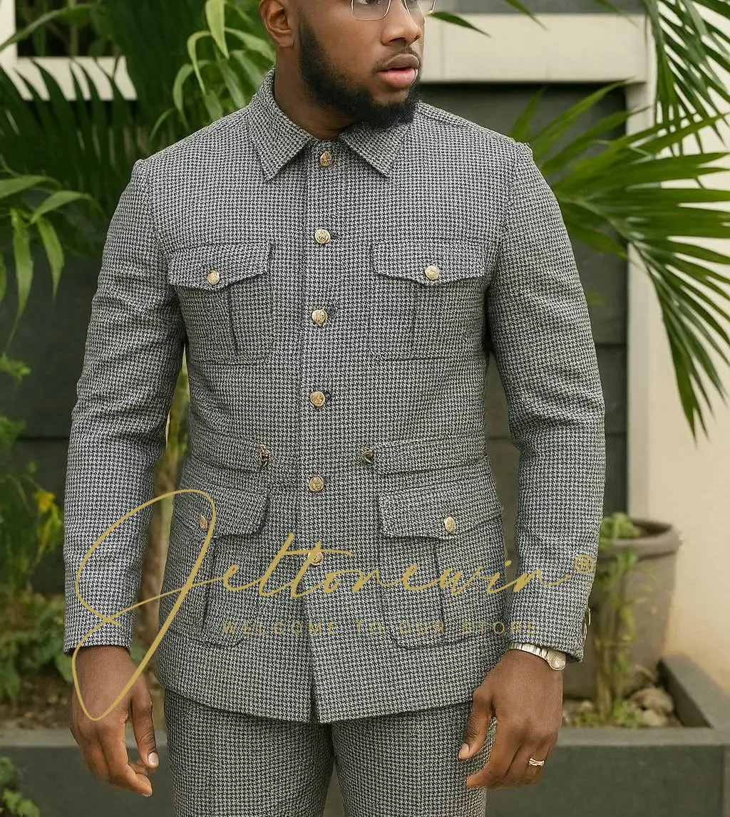 الدعاوى الفاخرة للرجال 2 قطعة سترة بانت أحدث تصميم موضة رسمية حفلة موسيقية سهرة سيم صالح houndstooth و رفقاء الزفاف
