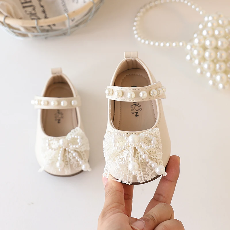 

2025 Autumn New Children's Leather Shoes Fashion Lace Bow Girls' Princess Soft Sole Anti Slip Baby Girl Casual Flat Mary Janes