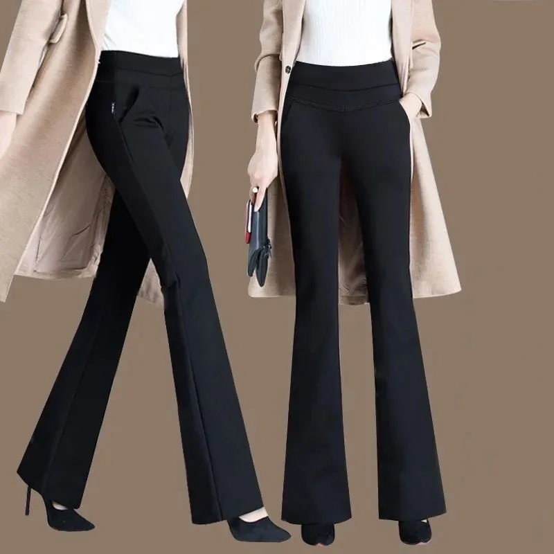 

2024 New Autumn Winter Women's Pants Add Velevt Mother Pants High Waist Casual Office Female Trousers Loose Straight Black Pants