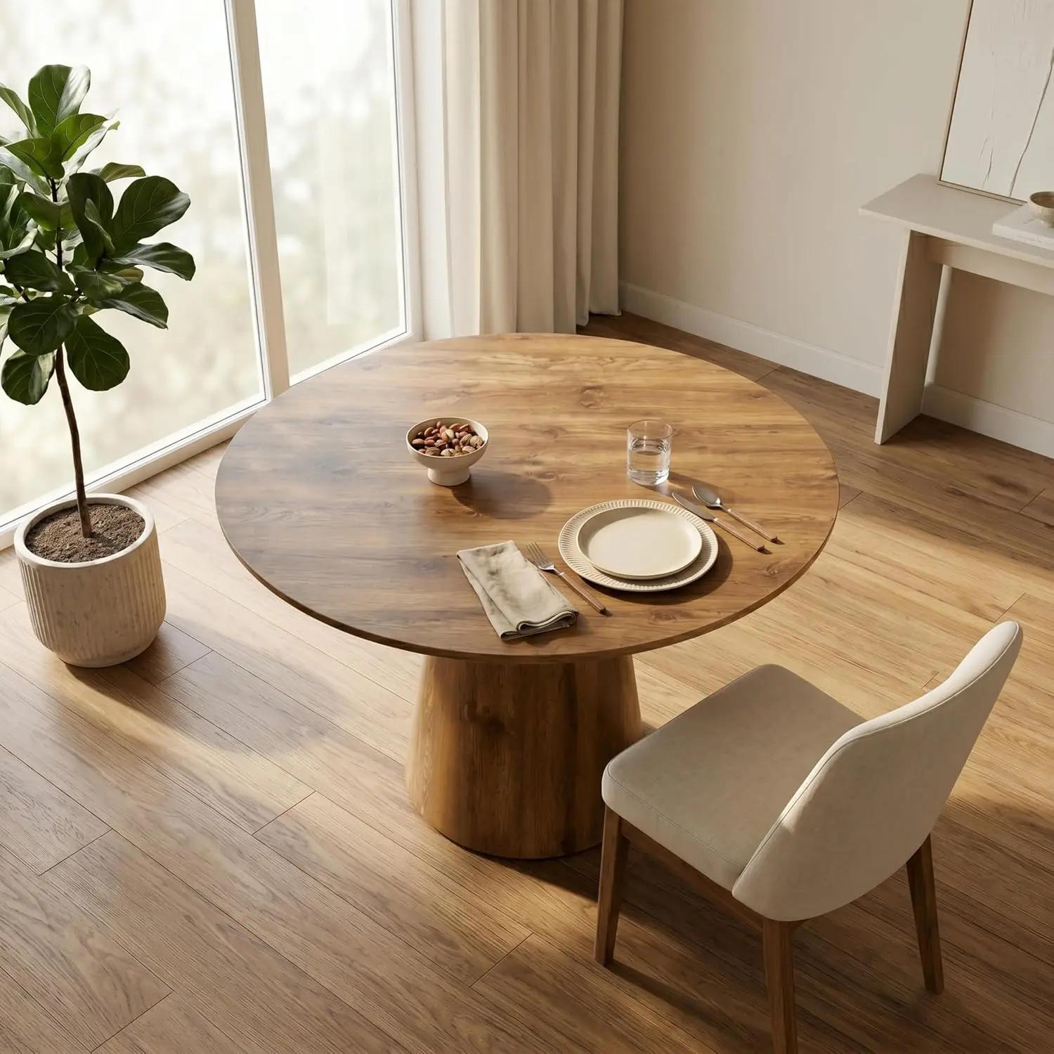 45'' Round Dining Table, Small Round Dining Table, Wood Dinner Table Use for Kitchen, Easy Assemble, Saving Space, Customized