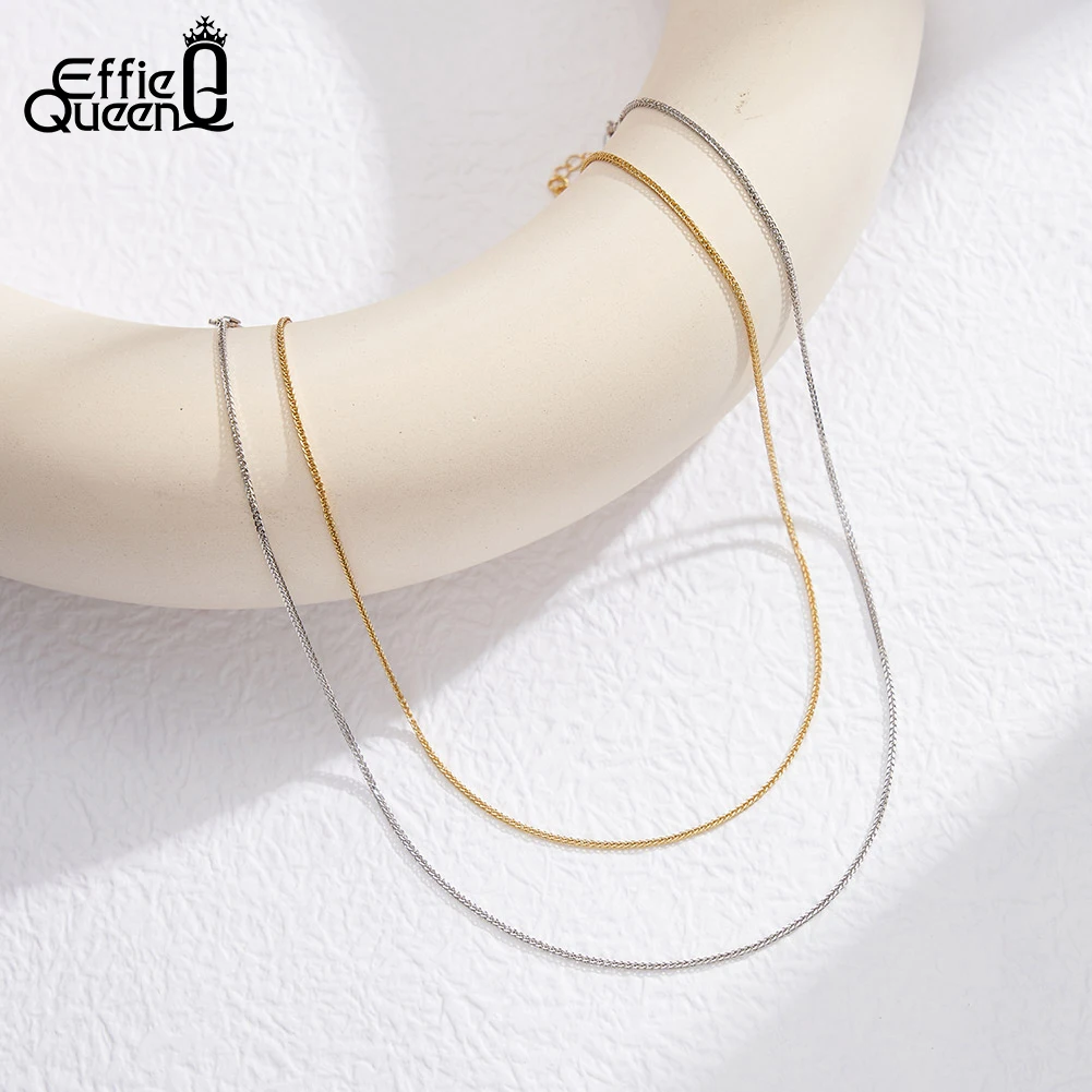 Effie Queen 925 Sterling Silver 14K Gold Chopin Link Chain Choker Minimalism Style Collares Necklace Unisex Design Present SC82