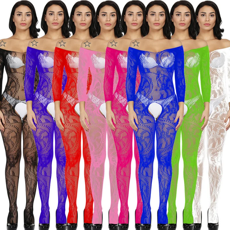 

European and American Internet Hot-Selling One-Piece Tights Halter Neck One-Piece Stockings Four-sided Openwork Designw088