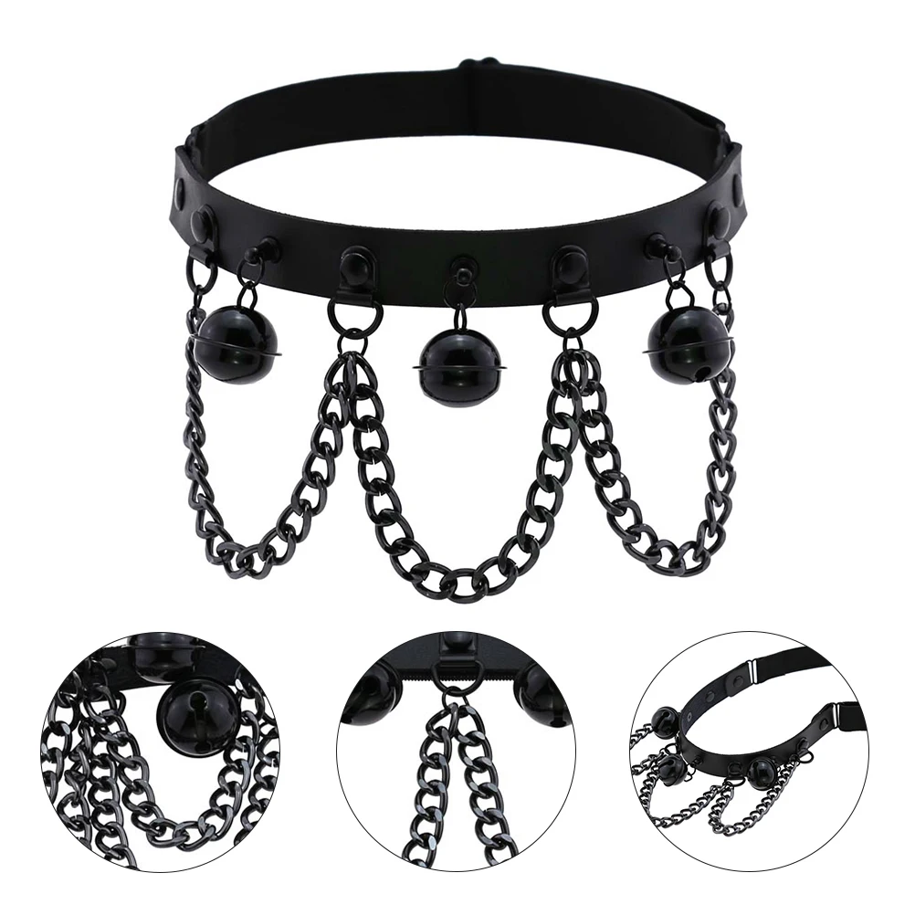 

1pc Black Ring Durable Pu Gothic Punk Style Chain Leg Punk Style Leg Party Supplies Wearable Ornament