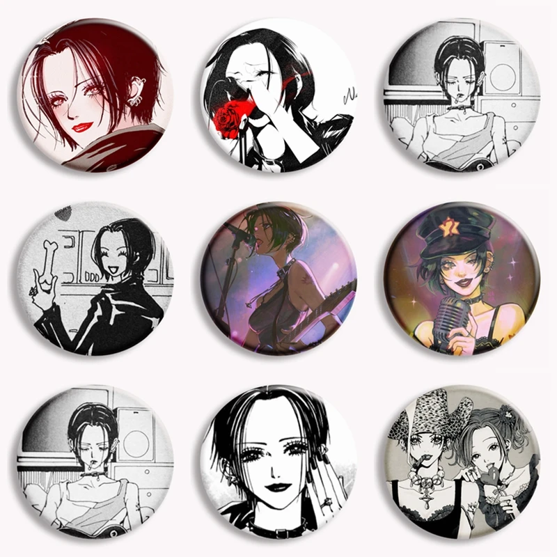 NANA Black White Anime Button Pin Oosaki Komatsu Nana Hachi Okazaki Shinichi Manga Brooch Badge Bag Decor Fans Collect 58mm