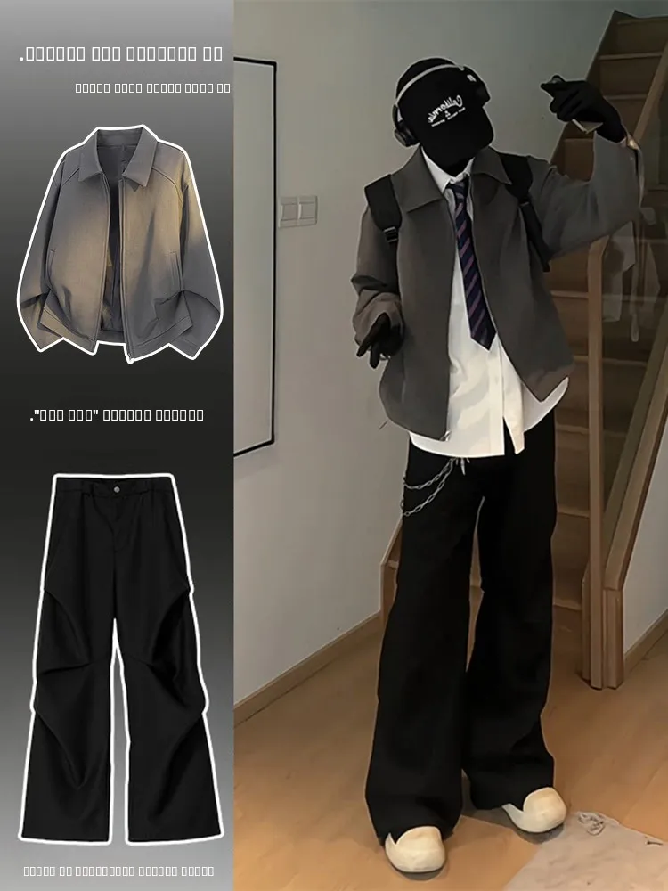 

oulder Pad ort Boxy Jaet Men's Spring Autumn High-End Sensation Clete Set Lightweight Luxury Old Money Sle Suit Coat