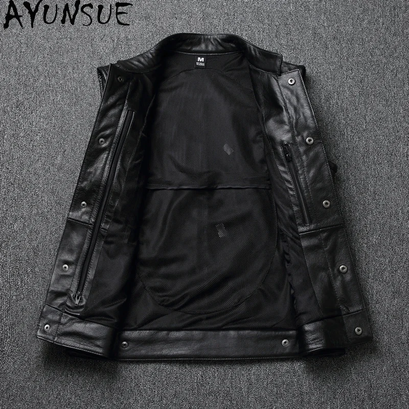 AYUNSUE Genuine Leather Jacket Mens Clothing Spring Autumn Coats Motorcycle Jackets New Vest Size M-6XL Blouson Homme Slim Fit