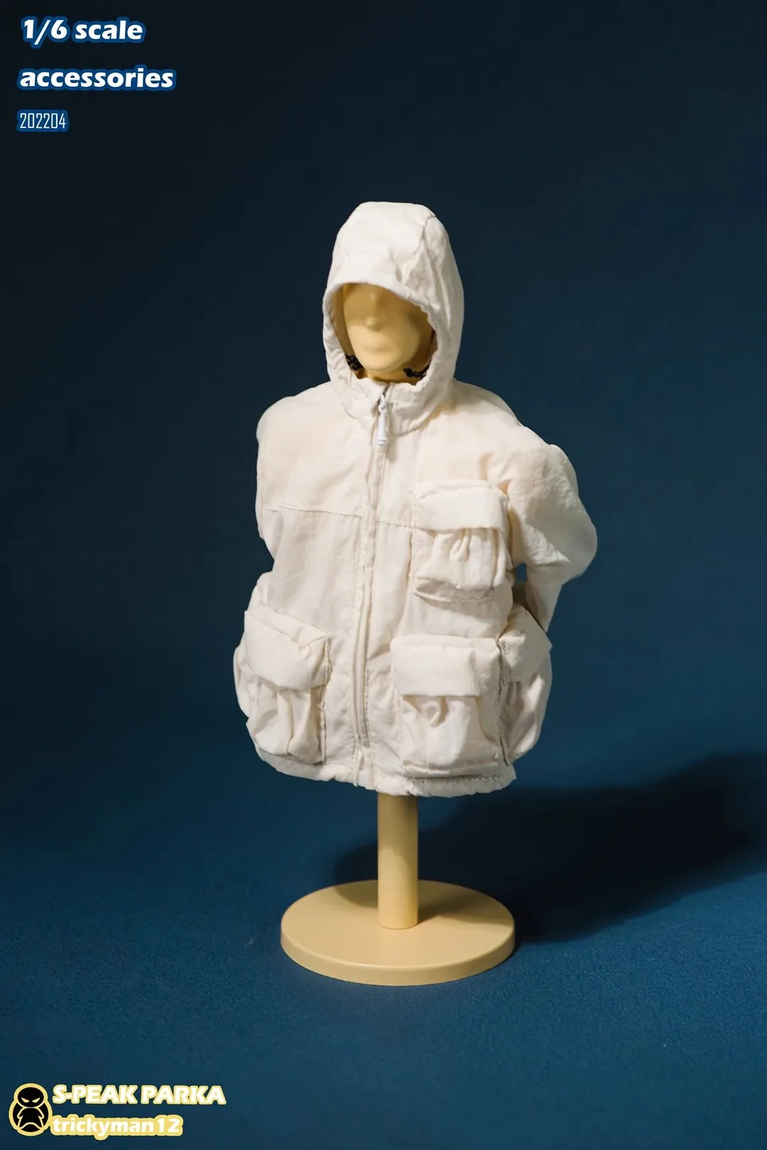 TrickyMan 202204 1/6 سترة واقية بيضاء وظيفية بأكمام طويلة بلون سادة وسحاب علوي موديل مناسب لشخصية الحركة مقاس 12 بوصة متوفرة في المخزون