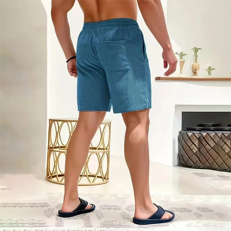 Summer Running New Solid color lace-up sweatpants corduroy simple quarter shorts men\'s shorts casual pants Fitness Men\'s Shorts