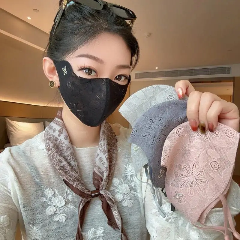 

【IIOO】Lace Sun Protection Mask Elegant Summer Outdoor Lightweight Breathable 3D Face Mask Unisex Daily Fashion Accessory