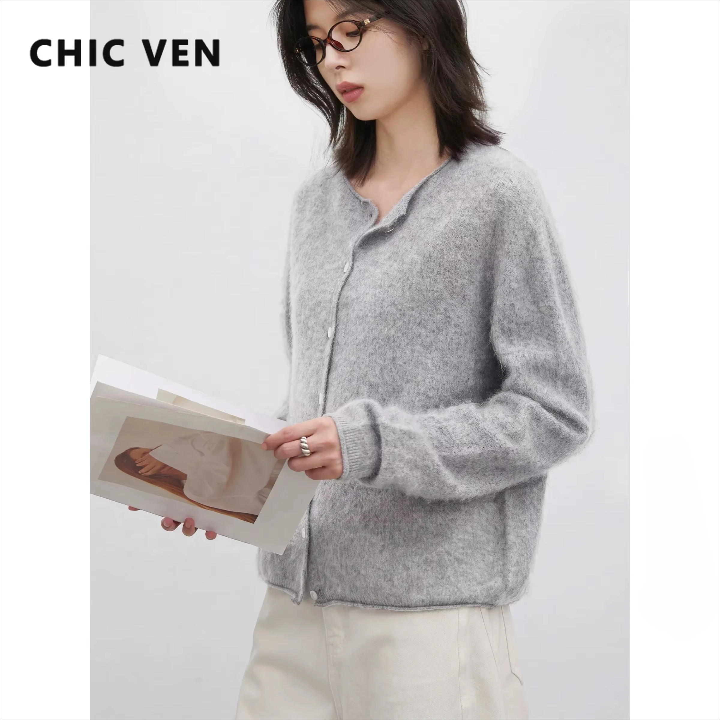CHIC VEN Korean Women Woolen Cardigans Fashion O-neck Single-breasted Knitted Jumpers Girl Clothes Autumn Winter New 2026