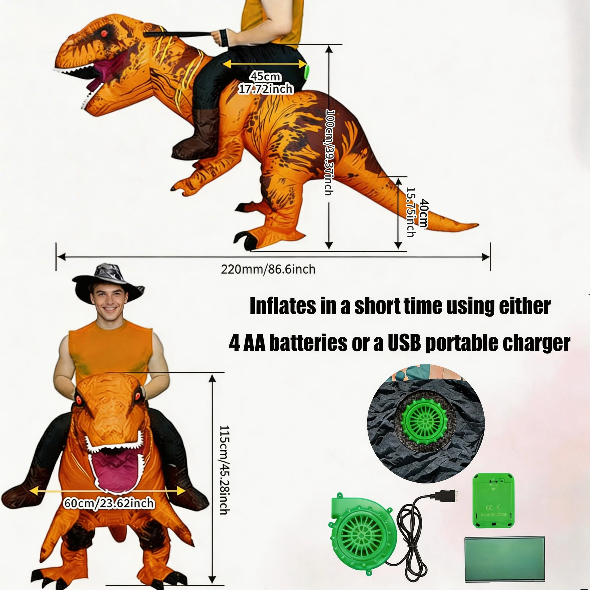 Ride Costume Inflatable Dinosaur T-Rex Halloween Fancy Dress for Adult Costume Dragon Party Outfit animal themed Blow Up cosplay