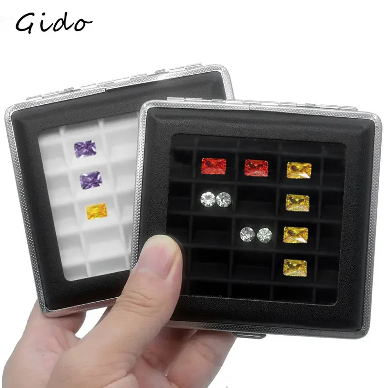 Push Soft Silicone Pad Transparent Glass Gem Box Grid Ring Surface Display Case Metal Bare Stone Container Black