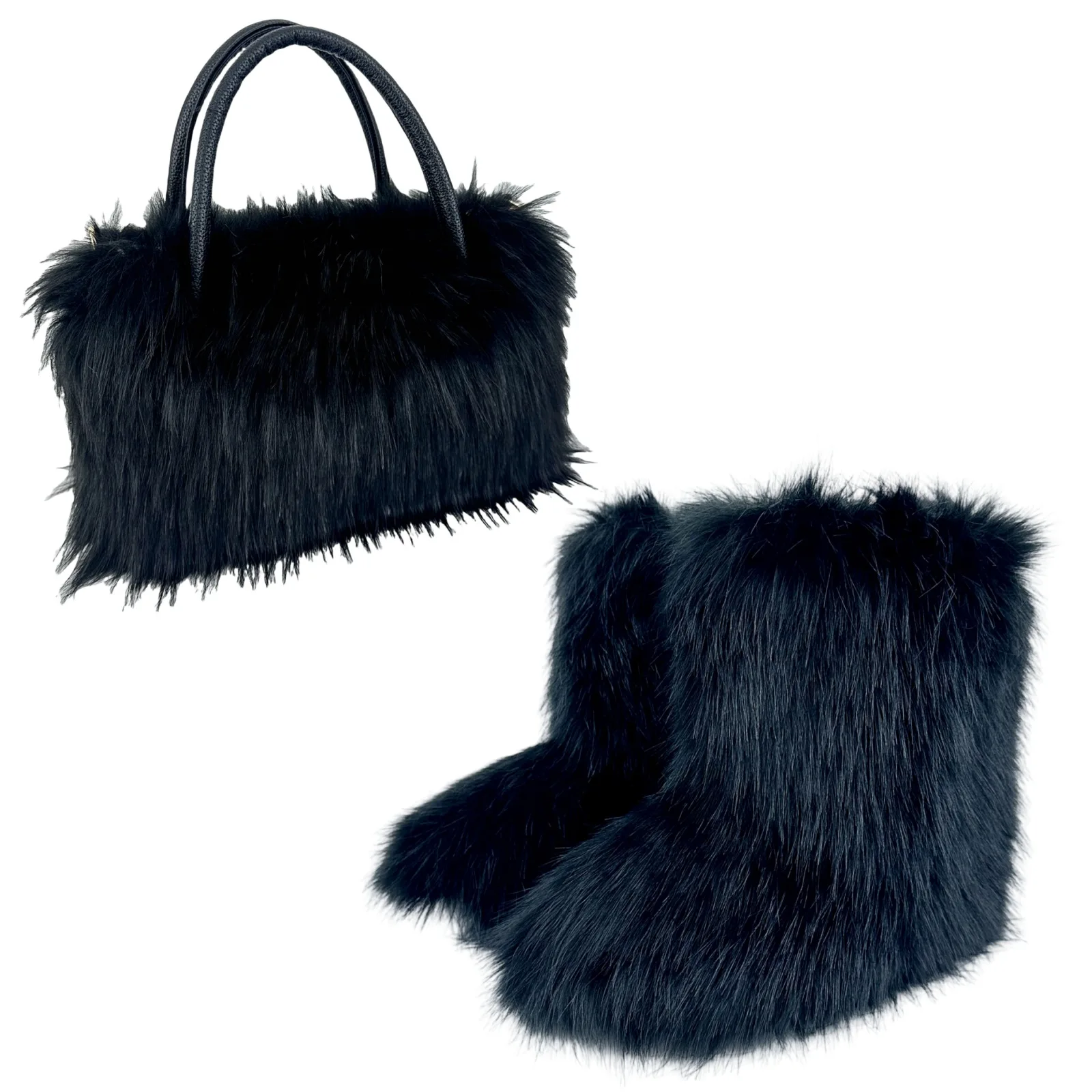 Fur Boots Women Winter Plus Velvet Warm Fuzzy Boots Tube Snow Boots Woman Shoes Fashion Plush Tote Bag Set Of Two