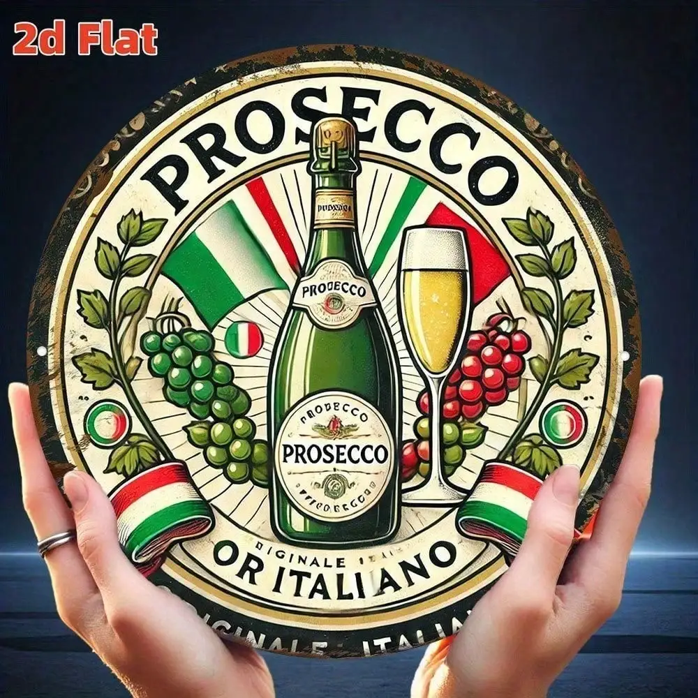 

Винтажная круглая жестяная табличка Prosecco, металлическое настенное украшение в деревенском стиле, 8 дюймов, для бара, кухни, домашнего декора