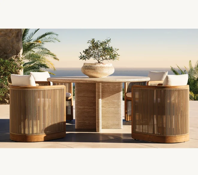 #Luxury Teak Wooden Dining Set Furniture Outdoor Round Dining Table With Dining Chairs Set