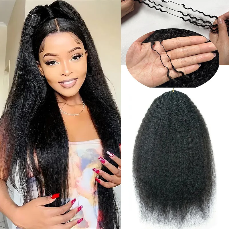 

12A Kinky Straight Feather Crothet Human Hair Extensions Invisible Pre-Separated Knotless Real Feather Hair Extensions Reusable