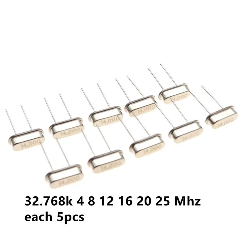 Hc-49s Crystal Oscillator Electronic Kit Resonator Ceramic Quartz Resonator Hc-49 Dip 7 Kinds X 5pcs 32.768k 4 8 12 16 20 25 Mhz