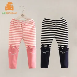 Spring Autumn New 2 8 10 Years 90 130 140 cm Children Navy Blue Gray Cotton Stripe Cartoon Cat Baby Kids Girl Leggings