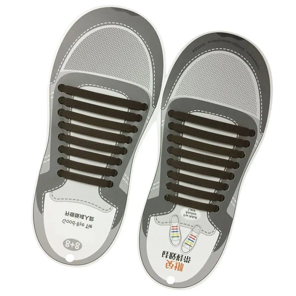 أربطة حذاء سيليكون مرنة بدون ربطة عنق باللون البني مقاس كبير