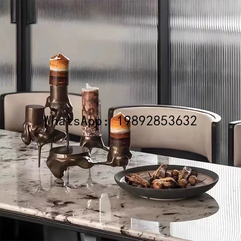 Modern minimalist metal trident tree root geometric candlestick ornament - decorative accent piece