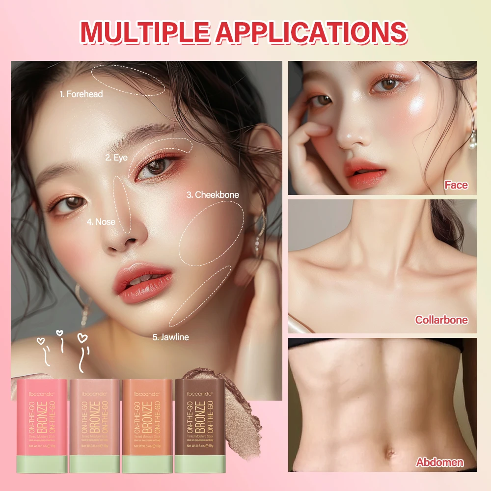 Melocotón coreano pixiMakeup contorno cuerpo brillo resaltador para cara sombreado palo rubor bronceador cosméticos colorete en polvo rojo