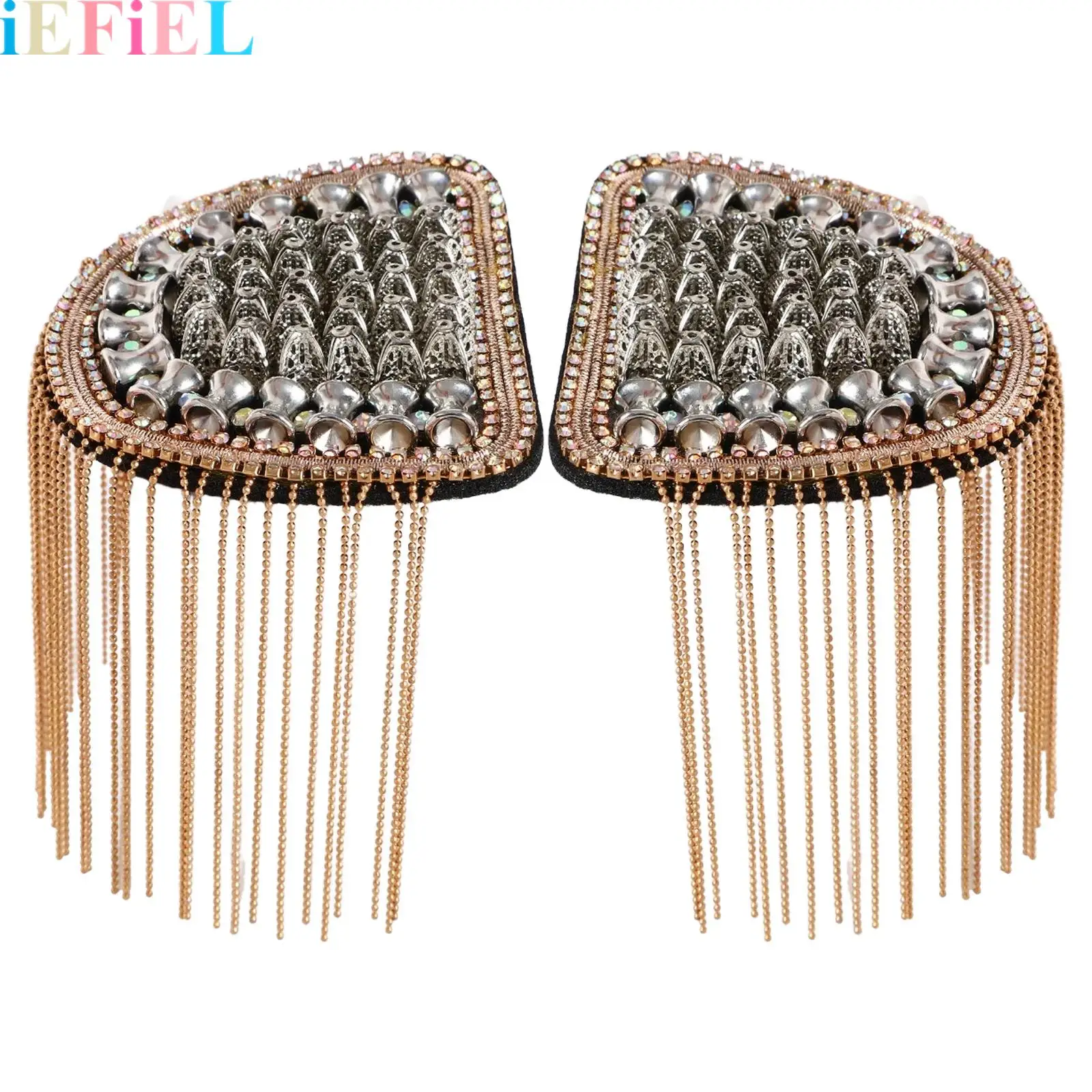 

Handmade Alloy Shoulder Epaulettes Shoulder Brooch Tassels Epaulets Rhinestones Beaded Epaulet Shoulder Badges Clothes Decors