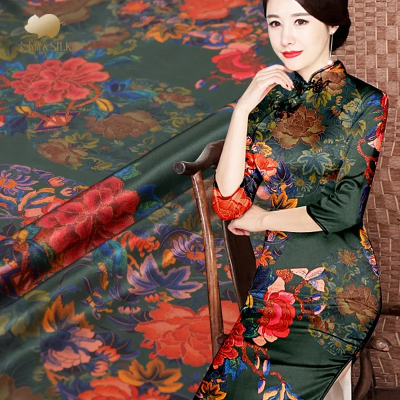 

Heavy silk stretch satin fabric vintage cheongsam wide digital