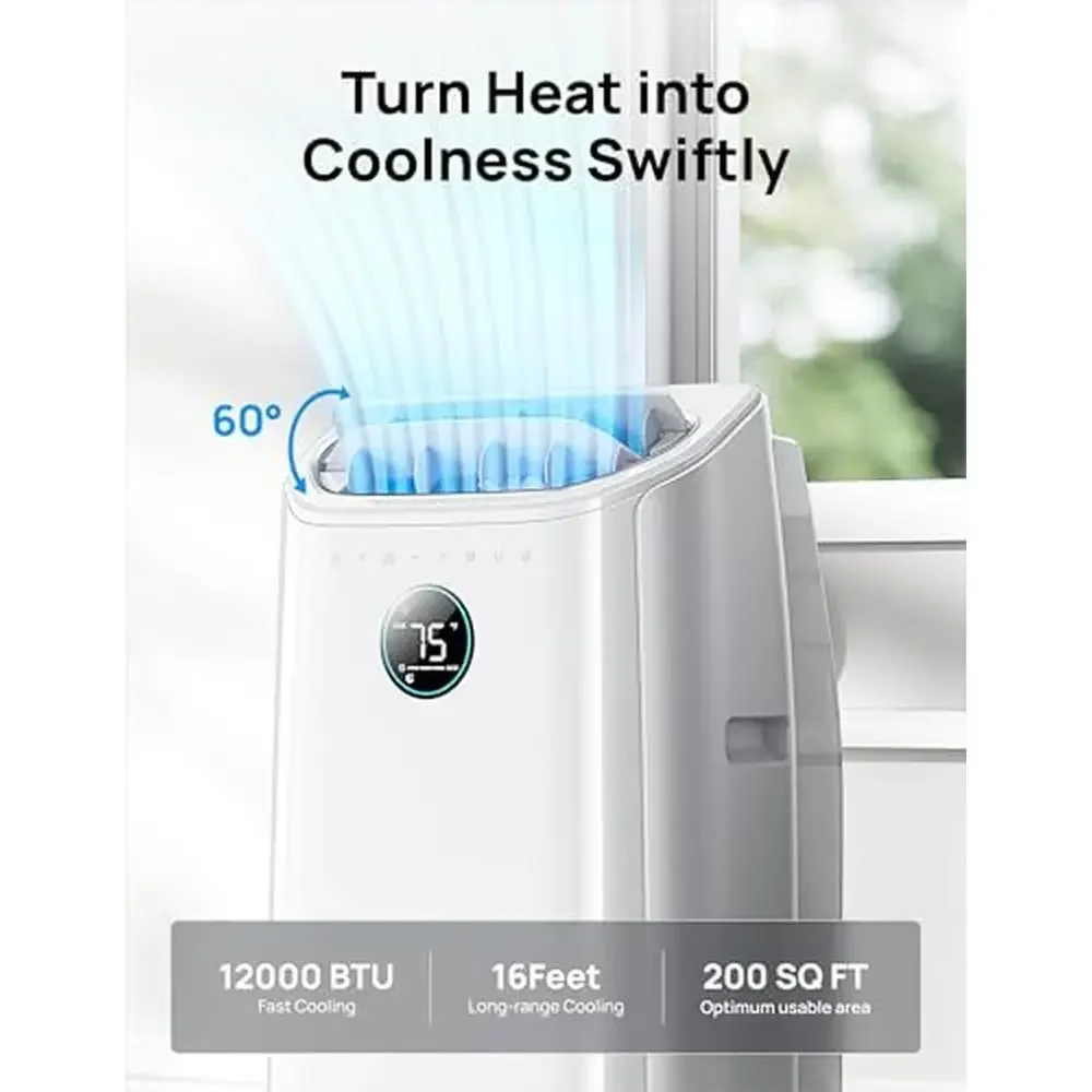 Portable Air Conditioner 12,000 BTU Quiet Cooling Bedroom Unit with Drainage-free 3-in-1 Mode Fan Dehumidifier Timer APP Voice