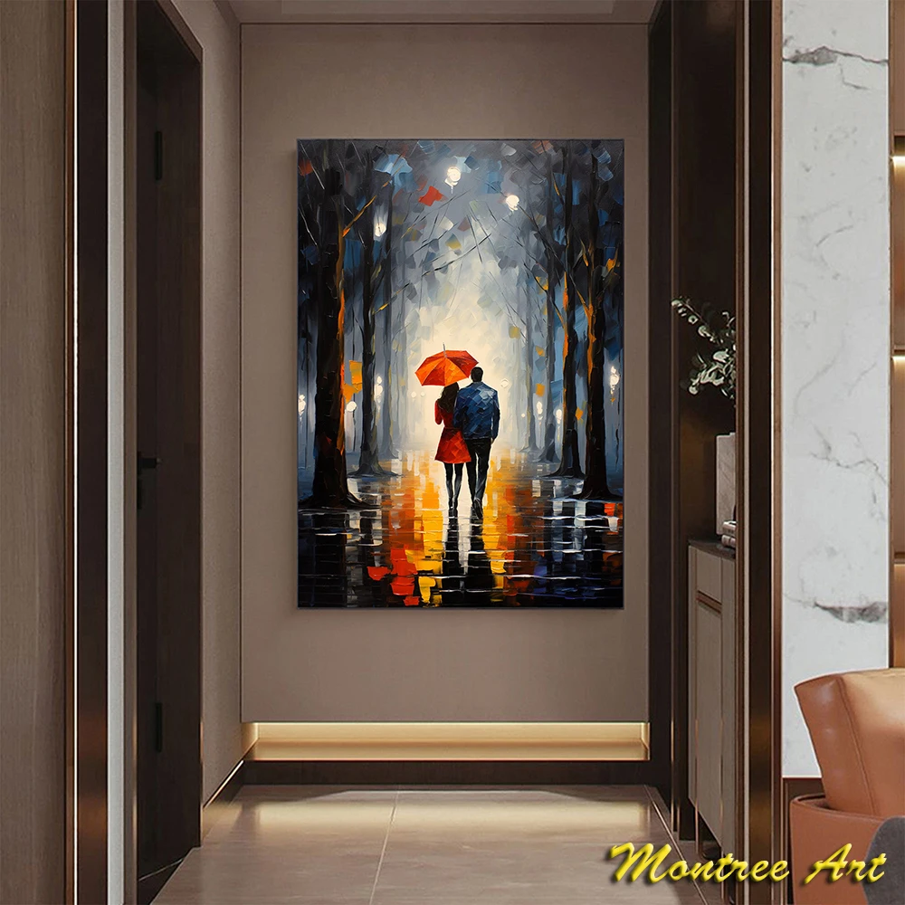 Hand Painted Oil Painting Abstract Romantic Couple Oil Painting on Canvas Original Street Art Forest Living Room Home Decor